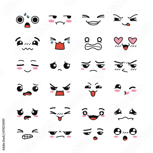 Expressive Cartoon Face Set Diverse Emotions, Playful Characters for Creative Projects