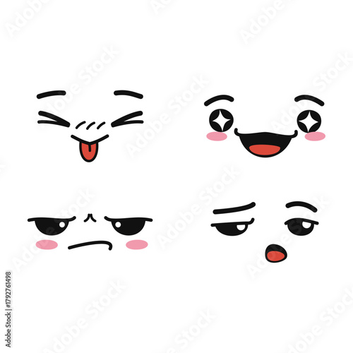 A delightful collection of cute cartoon facial expressions illustrating a variety of human emotions and moods in a simple graphic style