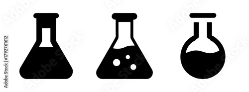 Laboratory glassware vector: science lab equipment, flasks, beakers, test tubes, and bottles