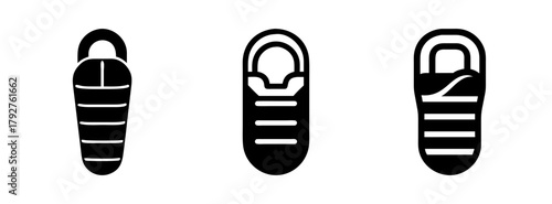 Sleeping bag vector icon set for camping gear and outdoor adventure equipment illustration design