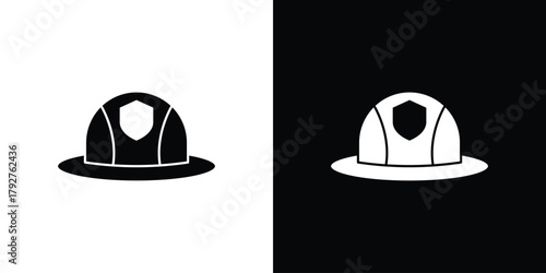 Firefighter hat icon flat design. Modern style in black color.