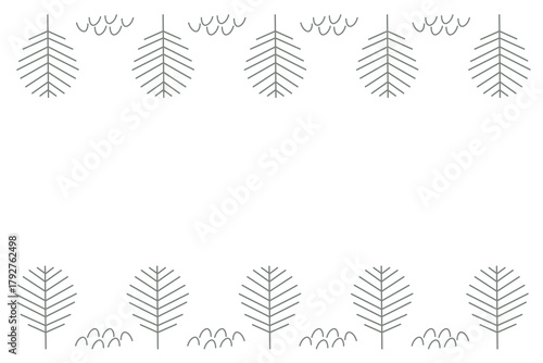 Horizontal frame for congratulations or advertising text. Trees without leaves and bumps. Forest landscape. Autumn or winter. Flat vector design.