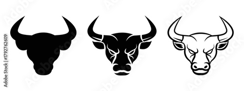 Bull head vector illustration. Minimalist black bull head silhouette. cow head clipart . Editable stroke.