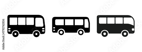 Find bus transportation services: public transit, school bus, and minibus vector illustration
