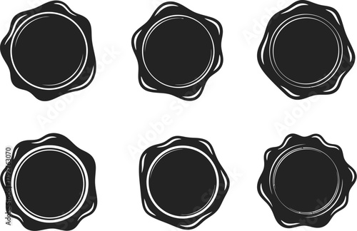 Vintage wine sealing wax and handmade decoration for luxury celebrations vector illustration silhouette. Wax seal insignia vector icon set