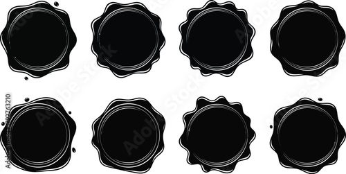 Vintage wine sealing wax and handmade decoration for luxury celebrations vector illustration silhouette. Wax seal insignia vector icon set