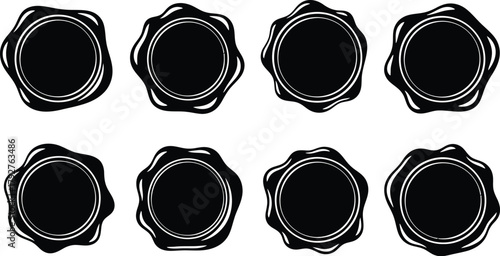 Vintage wine sealing wax and handmade decoration for luxury celebrations vector illustration silhouette. Wax seal insignia vector icon set