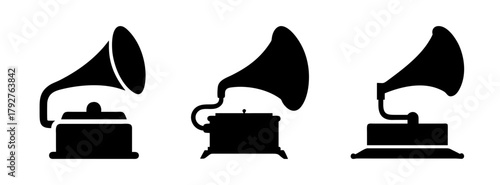 Antique phonograph gramophone vintage music player vector illustration black and white design