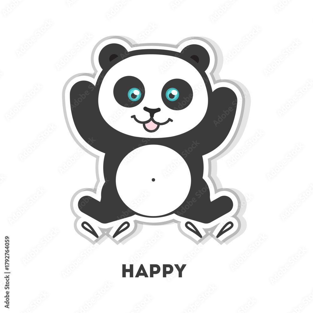 Naklejka premium Cute cartoon panda jumping with joy and excitement, celebrating happiness and fun