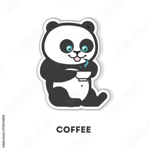 Cute Panda Enjoying a Warm Cup of Coffee, Adorable Animal Illustration