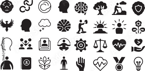 Mental Wellness and Self Care Psychology Icon Set Vector