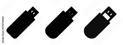 Download file usb flash drive memory stick storage device portable data transfer black icon vector illustration