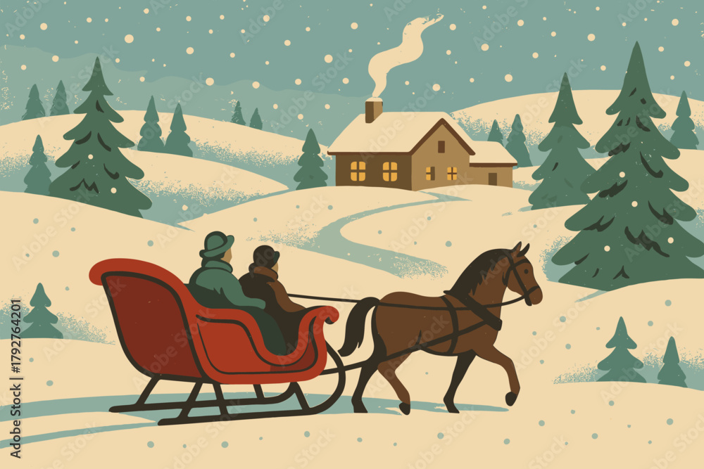 Obraz premium No ride cyrillic vector icon chimney vintage speech sleigh characters typography textured