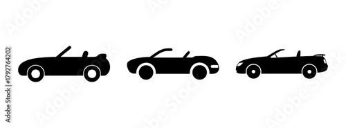 Convertible car vector art black and white illustration of three different car designs graphic icon
