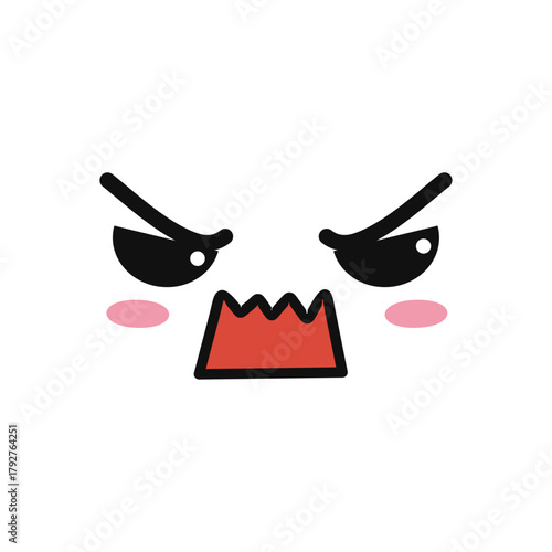 Furious Face Emoji with Pink Cheeks and Sharp Teeth, Expressing Anger and Frustration