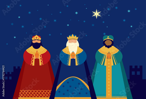 Three Wise Men bringing gifts to Jesus.