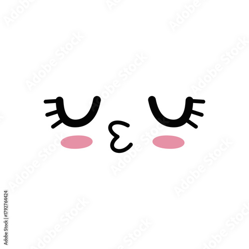 Cute kawaii kissing face with blushing cheeks and closed eyes, a charming expression of affection and warmth