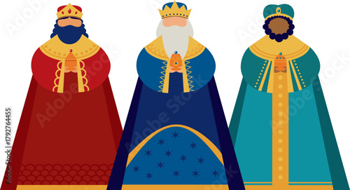 Three Wise Men Characters for Epiphany celebration. Los Reyes Magos.