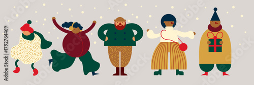 Set of funny geometric winter characters