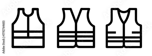Safety vest icon set vector illustration for construction worker and traffic controller apparel