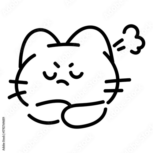 An Angry Cat Expression, Frowning with Closed Eyes and Puffed Cheeks, Representing Frustration and Annoyance