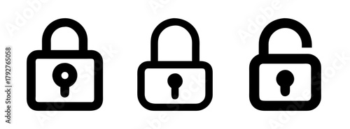 Padlock security icon set vector illustration lock unlock safety access privacy protection black and white