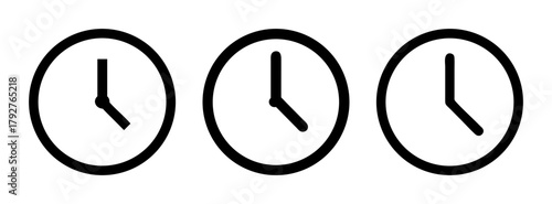 Three clocks showing different times time management concept time passing deadline reminder icon