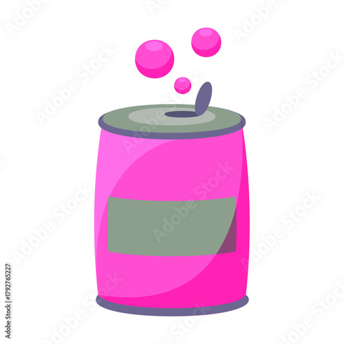 Vibrant pink beverage can with bubbles, a refreshing symbol of enjoyment and sweet refreshment
