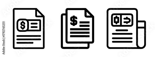 Financial documents dollar currency symbol invoice bill statement receipt accounting vector icon