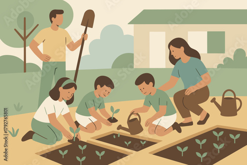 Colors no icon bliss vector family minimal planting gardening warm geometric illustration