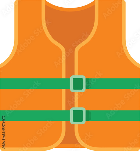 Vector Life Jacket or Life Vest Illustration, Personal Flotation Device, Orange Water Safety Equipment Icon Graphic