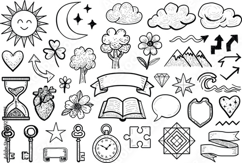 Hand-Drawn Doodle Sheet with 40 Abstract Elements Vector