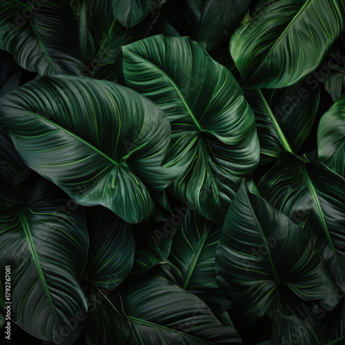 Wallpaper Mural Lush, deep green tropical leaves create a vibrant, natural texture perfect for serene backgrounds or organic designs Torontodigital.ca