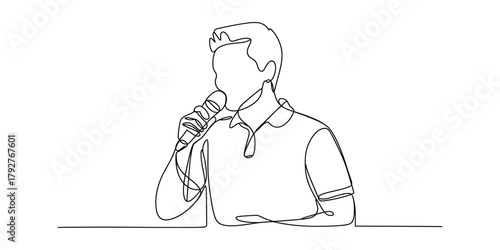 One continuous line art of a person speaking into a microphone