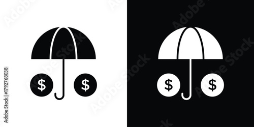 Investment insurance icon flat design. Modern style in black color.