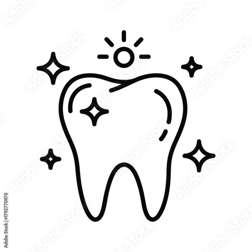 Sparkling clean tooth icon with radiating light
