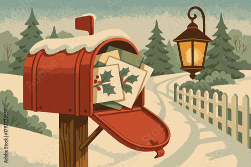 Light no grain speech vector scene amber letters lane winter mailbox bubbles