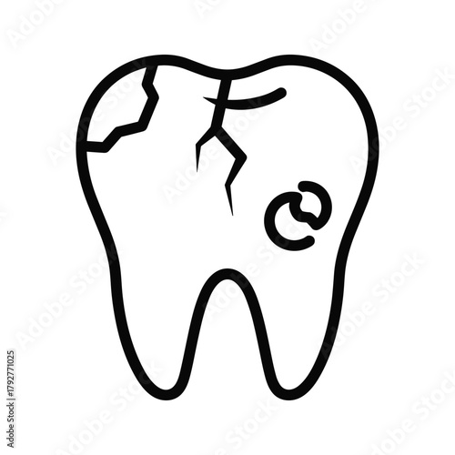 Cracked tooth icon with cavity