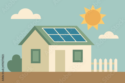 Modern solar no letters illustration powered flat numbers text vector house icon
