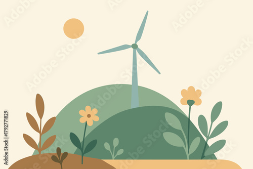 Icon letters turbine wind minimal plants sand chinese vector sky typography modern