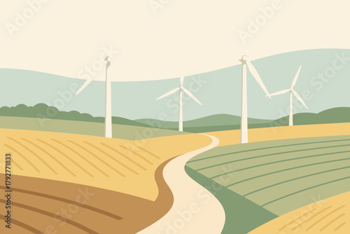 Icon path countryside cyrillic full characters negative text vector turbines sky no
