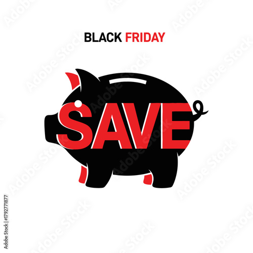 Single Vector Icons of Black Friday Piggy Bank Save Money Icon. EPS Editable