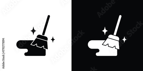 Mop cleaning icon flat design. Modern style in black color.