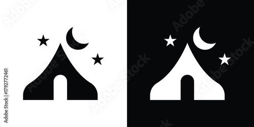 Night camping icon flat design. Modern style in black color.