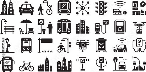 Smart City and Urban Infrastructure IoT Icon Set Vector