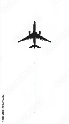 Airplane Flying High With a Trail Connecting to a Small Object Below in Clear...