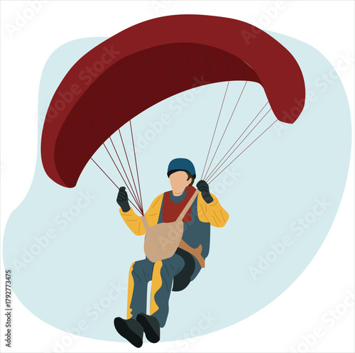 Extreme sportsman enjoying parachuting illustration, dangerous hobby concept. people paragliding