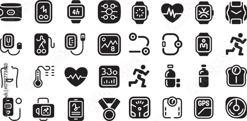 Fitness Technology and Smart Wearable Device Icon Set Vector