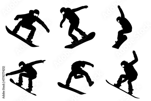 Snowboarder action pack silhouette vector illustration