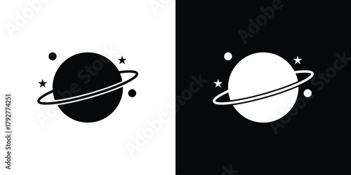 Planet saturn icon flat design. Modern style in black color.